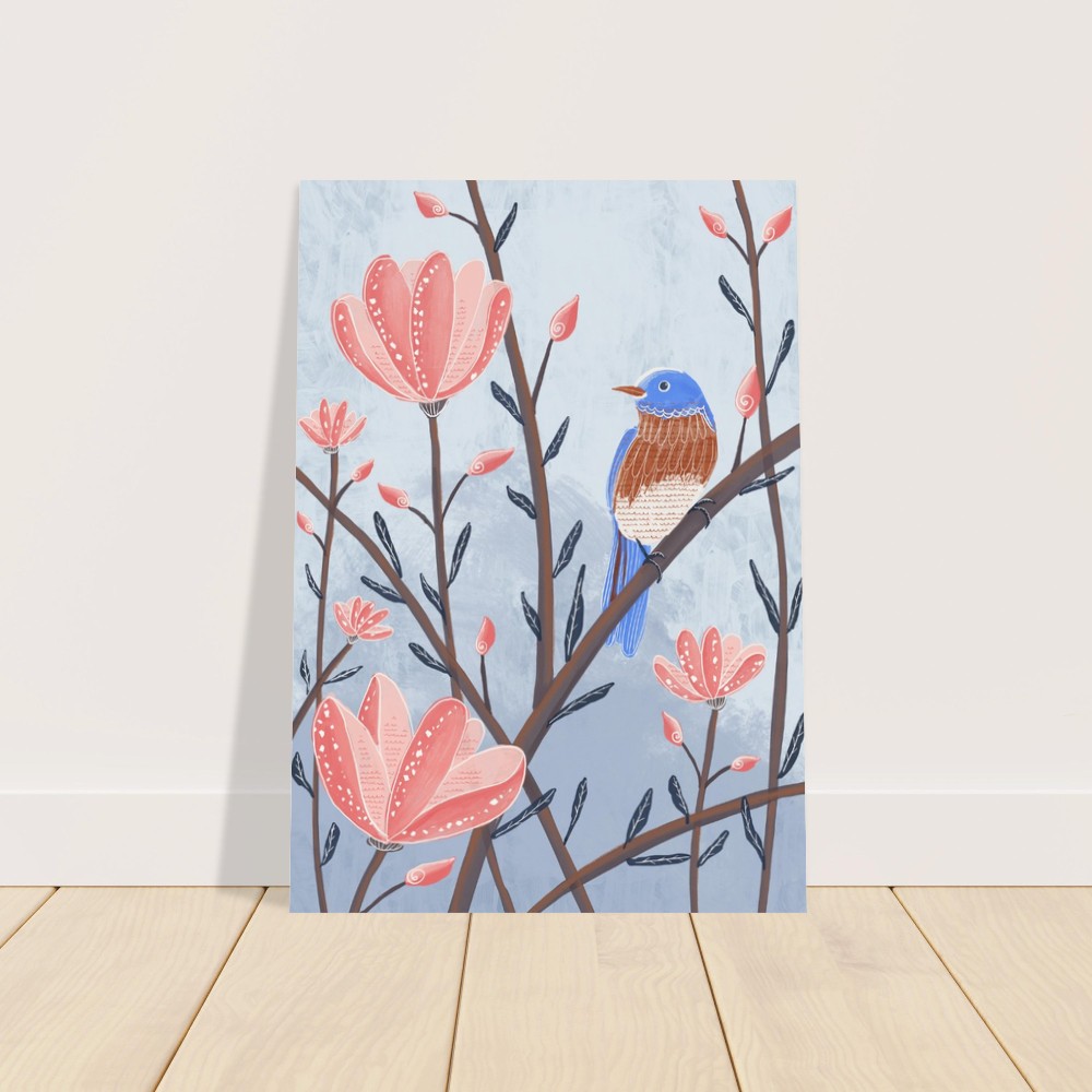 Poster com Pássaro azul Bluebird e Magnólias 2 d89132e3-9935-4fce-8392-8b78dcd5c580